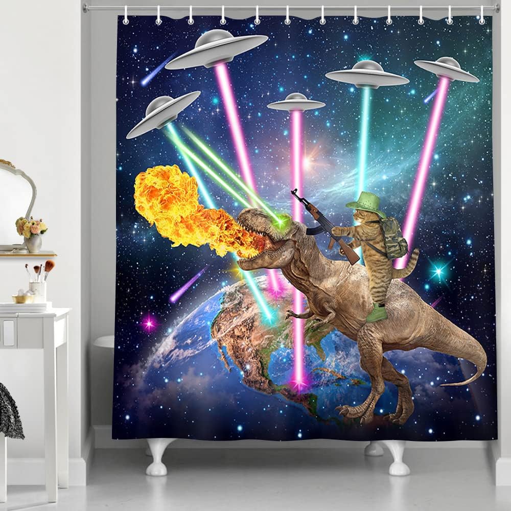Cosmic Fabric Restroom Bathtub Decor Funny Kids Shower Curtain