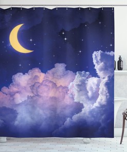 Cosmic Night Stars Moon Shower Curtain for Futuristic Bathroom Decor