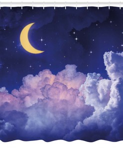 Cosmic Night Stars Moon Shower Curtain for Futuristic Bathroom Decor
