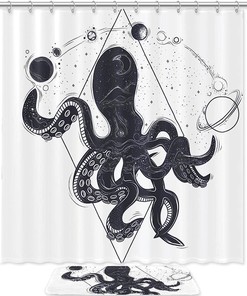 Cosmic Planets Octopus Ocean Print Waterproof Shower Curtain for Bathroom