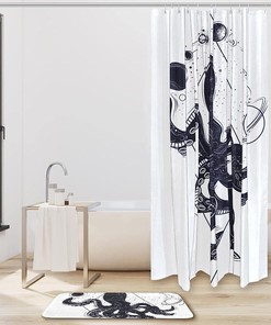 Cosmic Planets Octopus Ocean Print Waterproof Shower Curtain for Bathroom