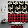 Cosy Red Checkered Snowy Forest And Bears Print Fabric Shower Curtain For Rustic Bathroom Decor