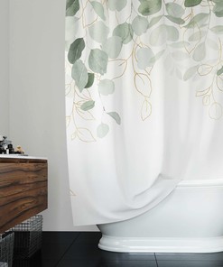 Cottage Core Stylish Elegant Boho Shower Curtain With Sage Green Eucalyptus Print