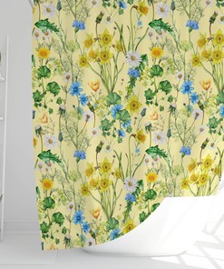 Cottagecore Yellow Botanical Flower Shower Curtain with Floral Design for a Delightful Bath