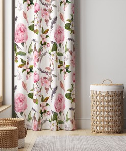 Cotton Floral Window Curtain with Rosa Blume Fabric: Decorative and Elegant
