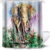 Country Farmhouse Elephant Shower Curtain, Watercolor Animal Art Bathroom Accessory 