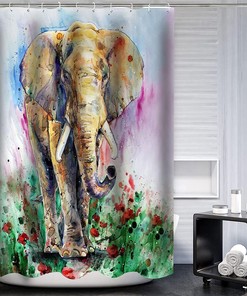 Country Farmhouse Elephant Shower Curtain, Watercolor Animal Art Bathroom Accessory
