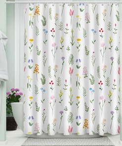 Country Floral Pattern Print Colorful Shower Curtain, Waterproof Fabric Bath Curtain For Rustic Bathroom