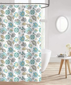 Country Flower Shower Curtain - Leaf Pattern Fabric Bath Accessory, Classy Botanical Bathroom Decor