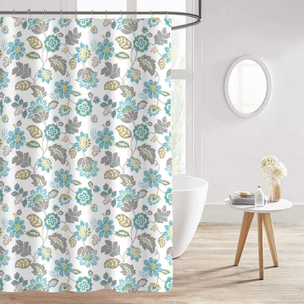 Country Flower Shower Curtain - Leaf Pattern Fabric Bath Accessory, Classy Botanical Bathroom Decor