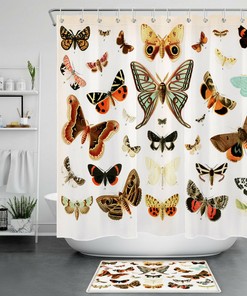 Country Insects Colorful Butterfly Restroom Shower Curtain Bathroom Decor