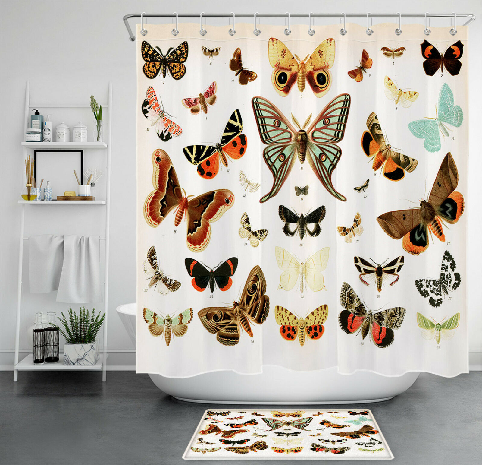 Country Insects Colorful Butterfly Restroom Shower Curtain Bathroom Decor