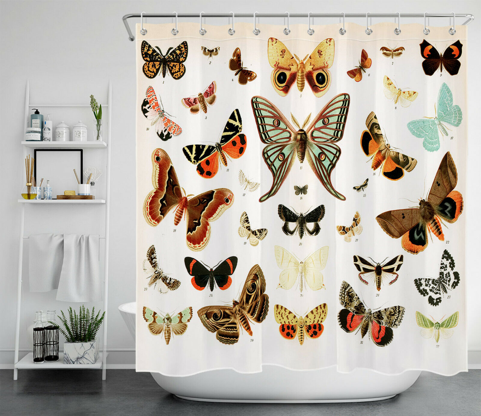 Country Insects Colorful Butterfly Restroom Shower Curtain Bathroom Decor