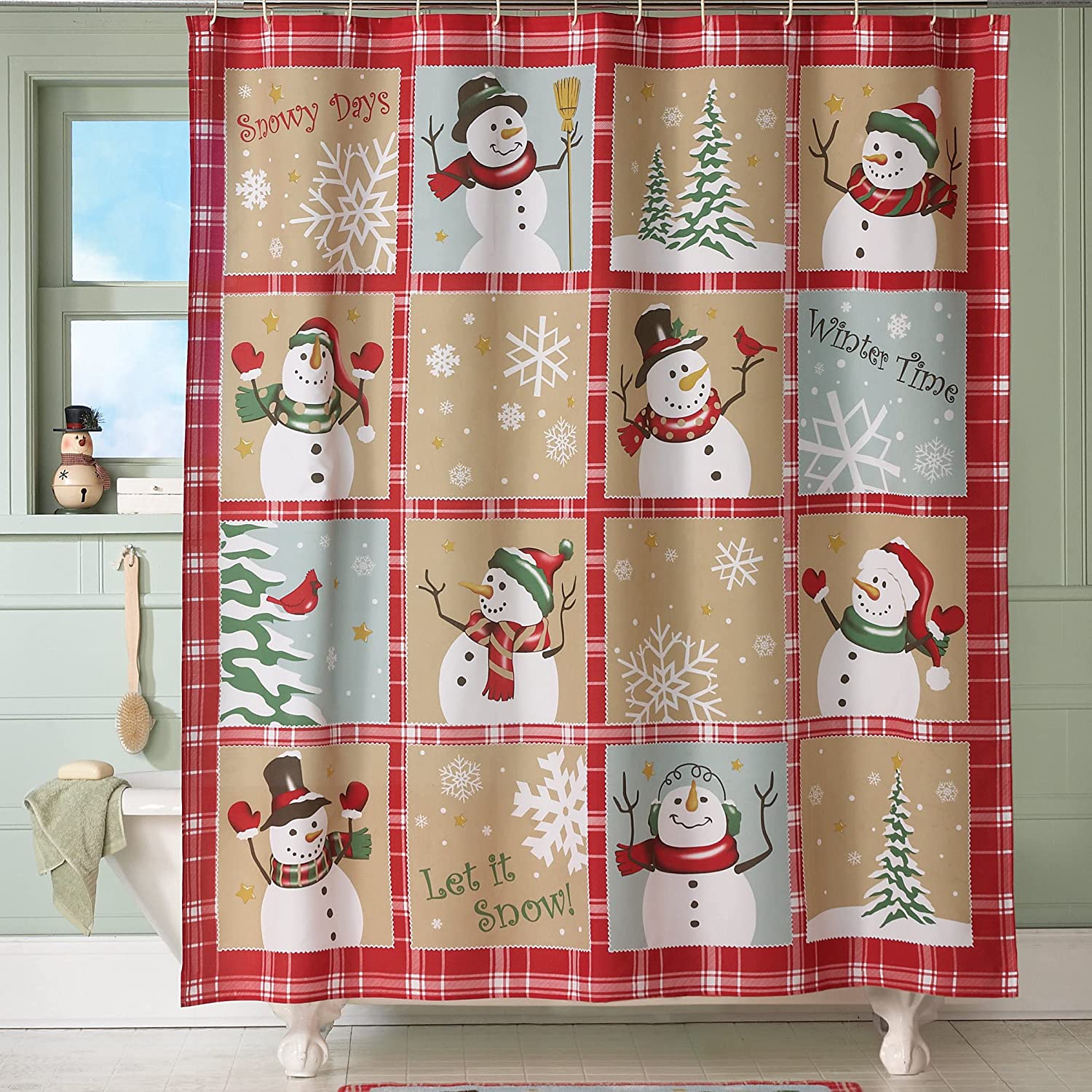 Country Snowman Shower Curtain By Collections Etc For Winter Bathroom Decor - Image 2