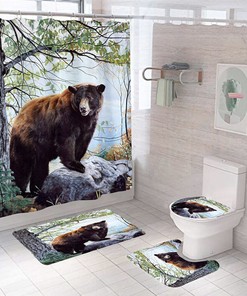 Country Style Rustic Lodge Bear Moose Bath Curtain Set, Perfect For Nature Lovers