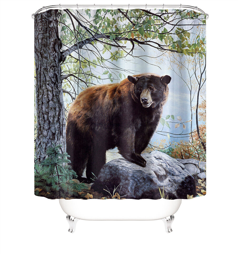 Country Style Rustic Lodge Bear Moose Bath Curtain Set, Perfect For Nature Lovers - Image 2