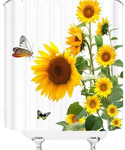 Country Style Sunflower Fields and Butterfly Shower Curtain for Rustic Farmhouse Bathroom Decor