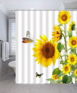 Country Style Sunflower Fields and Butterfly Shower Curtain for Rustic Farmhouse Bathroom Decor