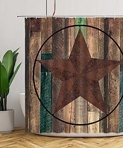 Country Western Rustic Barn Geometric Circles Shower Curtain with Texas Star