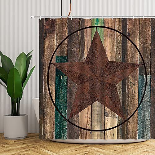 Country Western Rustic Barn Geometric Circles Shower Curtain with Texas Star