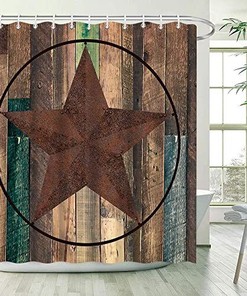 Country Western Rustic Barn Geometric Circles Shower Curtain with Texas Star