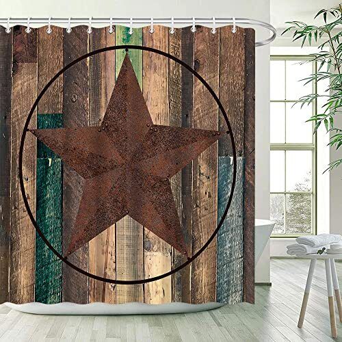 Country Western Rustic Barn Geometric Circles Shower Curtain with Texas Star