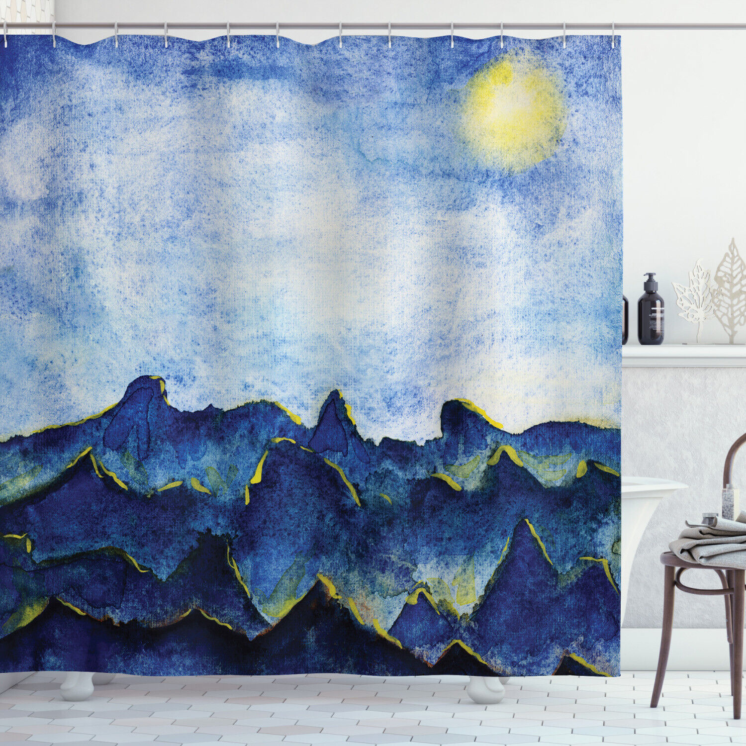 Countryside Landscape Shower Curtain With Reflected Moonlight - Scenic Shower Curtain