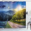Countryside Shower Curtain With Moon And Sun View Print For A Bathroom With A Serene Ambience