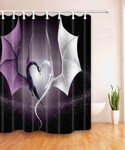 Couple Dragons Hearts Waterproof Fabric Bathroom Decors Shower Curtain - Perfect For Lovers Of Mythology