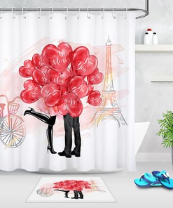 Couple Hearts Eiffel Tower Shower Curtain for Bathroom Decor