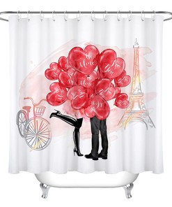 Couple Hearts Eiffel Tower Shower Curtain for Bathroom Decor