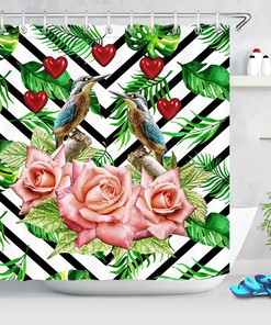 Couple Hummingbirds and Rose in Love Shower Curtain for Bathroom Decor LB
