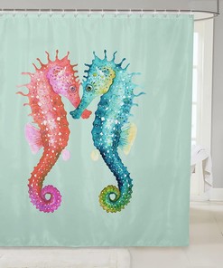 Couple Seahorse Shower Curtain - Waterproof Fabric With Decorative Pattern For Hanging Curtains