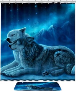 Couple Wolf Waterproof Shower Curtain Bathroom Curtain - Perfect For The Nature Lover With A Rustic Style Bathroom