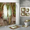 Courtyard Garden Peacock Waterproof Shower Curtain With Stunningly Beautiful Peacock Print