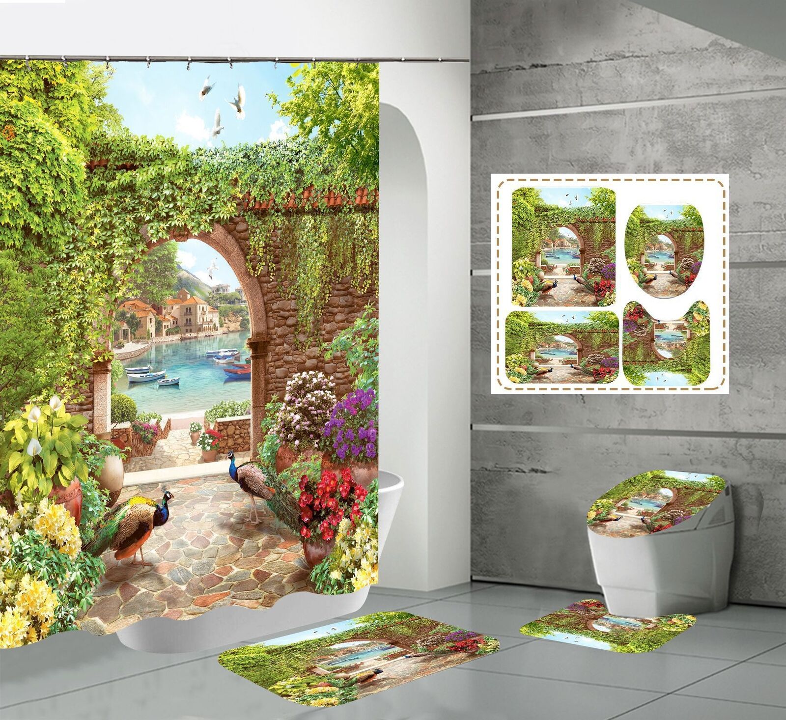 Courtyard Peacock Waterproof Shower Curtain For Garden Lovers - Perfect Addition To Restroom Shower Curtains
