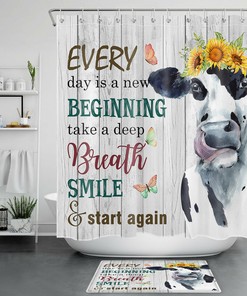 Cow Butterfly Inspirational Words Shower Curtain Farm Animal