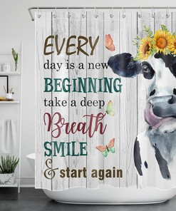 Cow Butterfly Inspirational Words Shower Curtain Farm Animal
