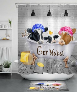 Cow Family Print Shower Curtain For Farmhouse Bathroom