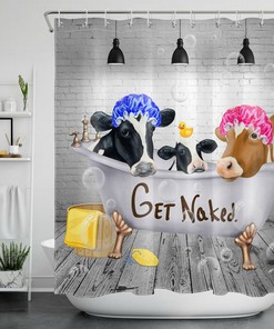 Cow Family Print Shower Curtain For Farmhouse Bathroom