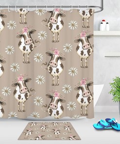 Cow Farm Animal Daisy Bloom Sunflower Shower Curtain - Rustic Vintage Bathroom Decor