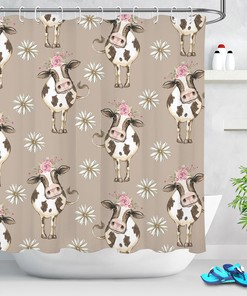 Cow Farm Animal Daisy Bloom Sunflower Shower Curtain - Rustic Vintage Bathroom Decor