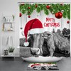 Cow Farm Animal Santa Hat Christmas Shower Curtain - Rustic Farmhouse Bath Decor