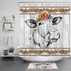 Cow Farm Animal Sunflower Wood Plank Shower Curtain - Farmhouse Decor For Bathroom