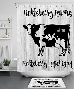 Cow Farm Animal Wood Plank Waterproof Shower Curtain For Bathroom