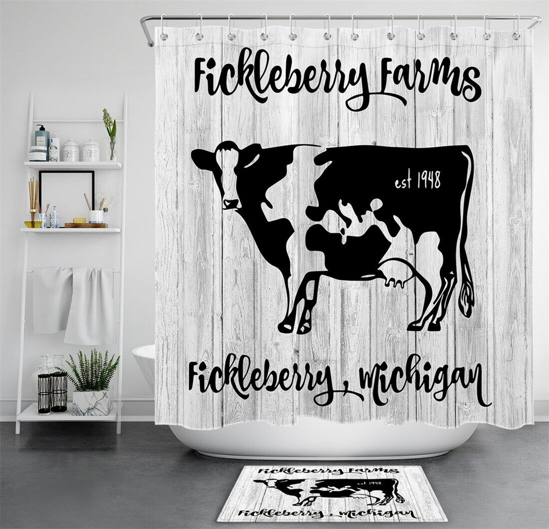 Cow Farm Animal Wood Plank Waterproof Shower Curtain For Bathroom