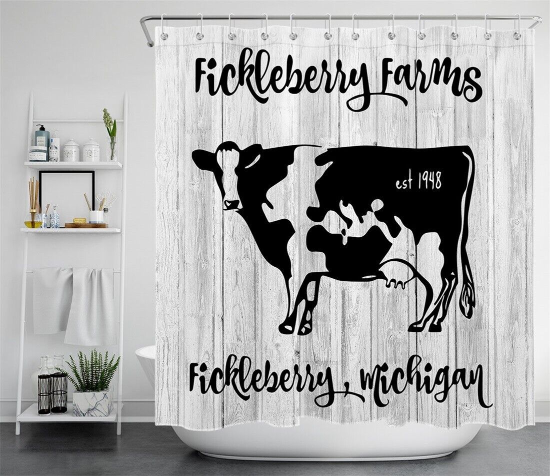 Cow Farm Animal Wood Plank Waterproof Shower Curtain For Bathroom - Image 2