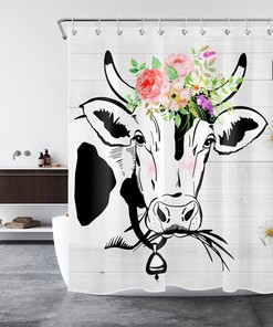 Cow Farmhouse Flower Daisy Shower Curtain For Bathroom