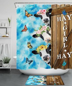 Cow, Flowers, And Funny Words Blue Shower Curtain For Bathroom Accessories