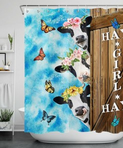 Cow, Flowers, And Funny Words Blue Shower Curtain For Bathroom Accessories